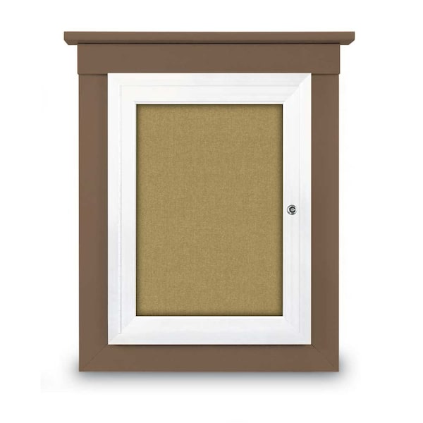 72"x48" 3-Door Enclosed Letterboard, Header, Grey Felt/Walnut